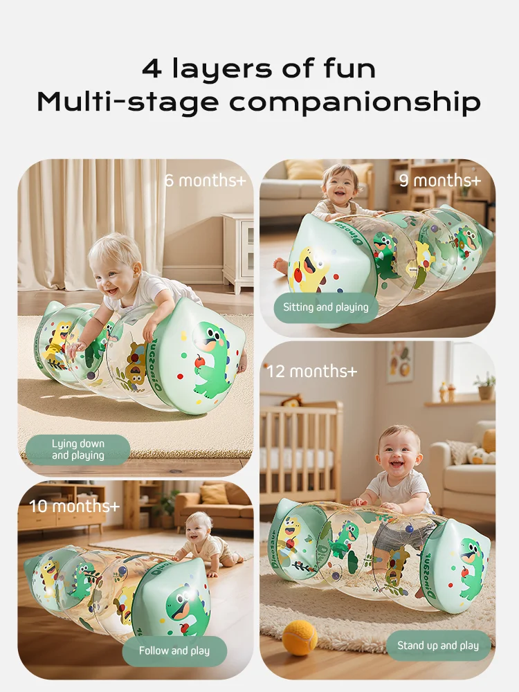 1PC Sensory Crawling Toy for Babies: Inflatable Rolling Rattle Toy with a Viewing Window — Lightweight and Foldable Design