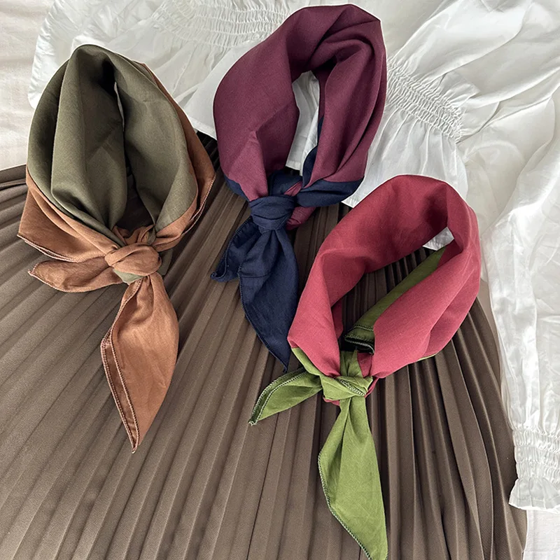 

Квадратный платок из чистого хлопка, тонкий шелковый платок для весны и лета, однотонный, с цветовыми блоками, маленький шейный платок в богемном ретро-стиле.