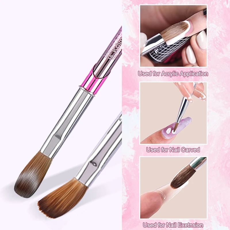 100% Kolinsky Acryl Nagelborstel Ovaal Gekrompen Paars Handvat Professionele Salon Kwaliteit voor Acryl Poeder Maat 2-18 #