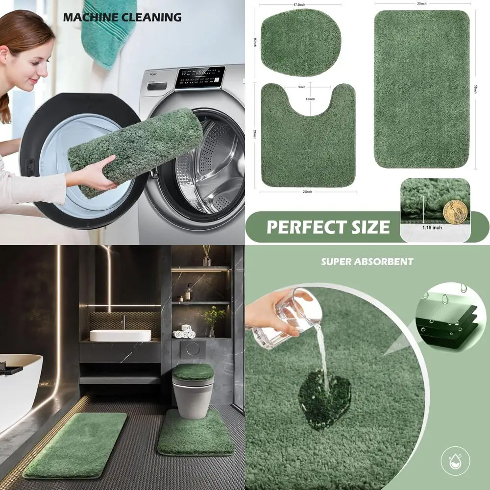 

3 Piece Bathroom Rug Set with 17.5x15 Washable Toilet Seat Cover and Non-Slip Rubber Backing for Elegant Bathroom Decor
