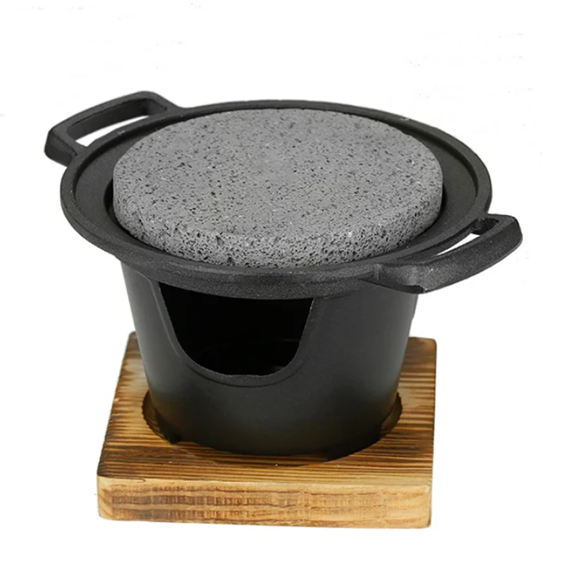 Lava Cooking Stone with Alcohol Stove Set Japanese Steak Hot Stones Indoor Grill Sizzling Hot Steak Stone Cooking Rock Set