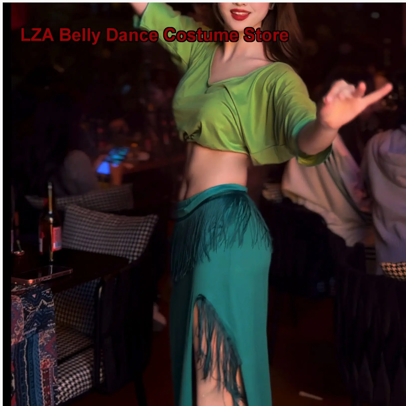 Women's New Arrival Green Contrast Color Ruffled Plus Size Belly Dance Performance Costume