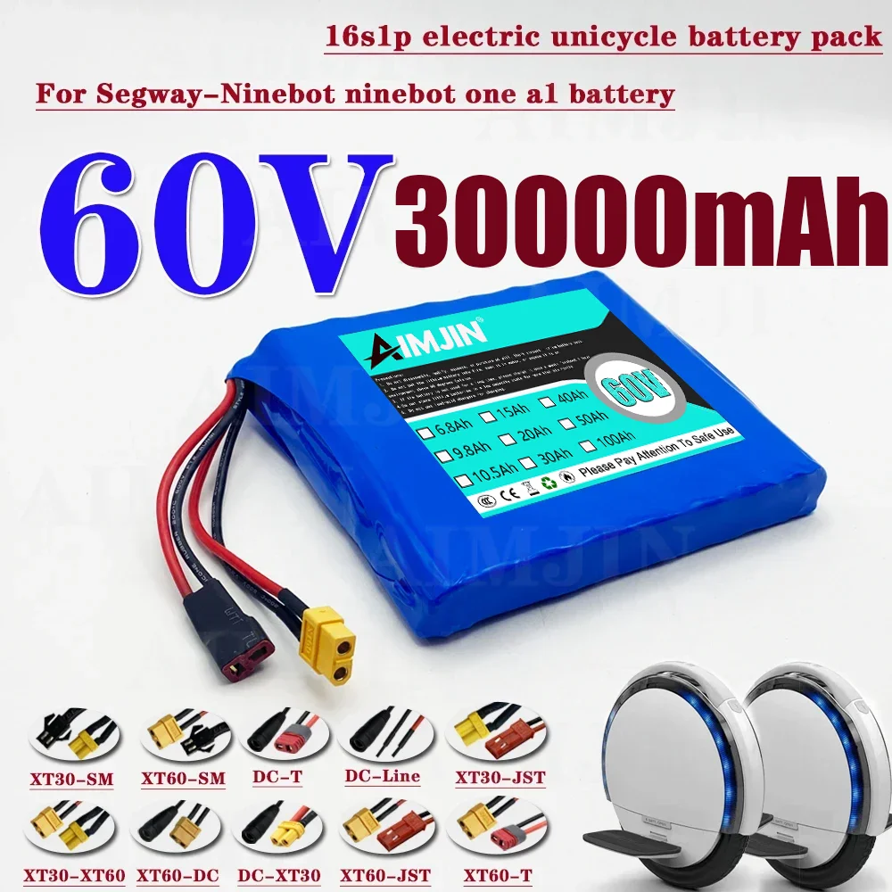 60V Scooter Battery 18650 16S1P 30000mAh Li-ion with BMS Rechargeable for Compatible Equipment Replacement.