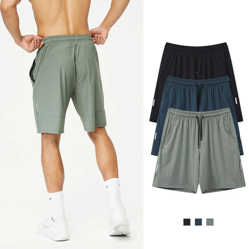 Men Polyamide Quick Dry Sports Shorts Reflective Stripe Blank Version Ice Silk Breathable Five Inch Shorts For Running Training