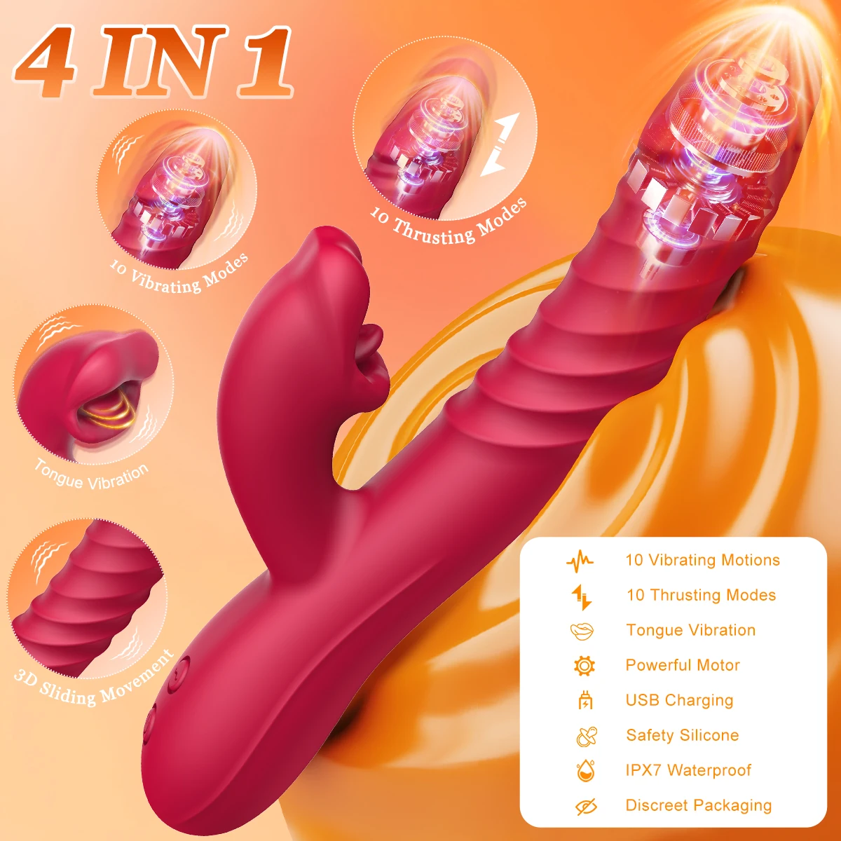 Thrusting Licking Rabbit Vibrator G Spot Clitoral Mouth Biting Licking Stimulator Vagina Anal Massage Adult Sex Toys for Women