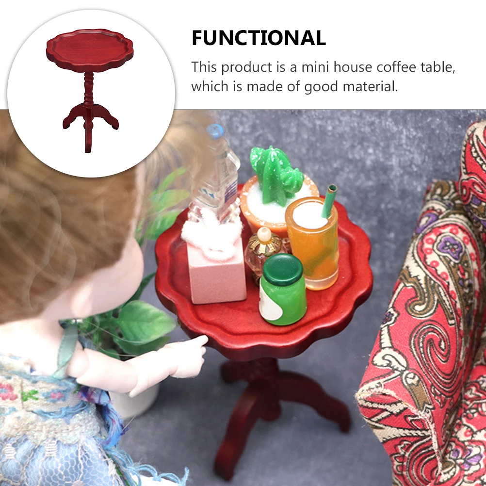 

Coffee Table Red Wood Small Round Desk Furniture Toy Decor Mini Wooden Table Mini House Decor Lightweight Compact Craftsmanship
