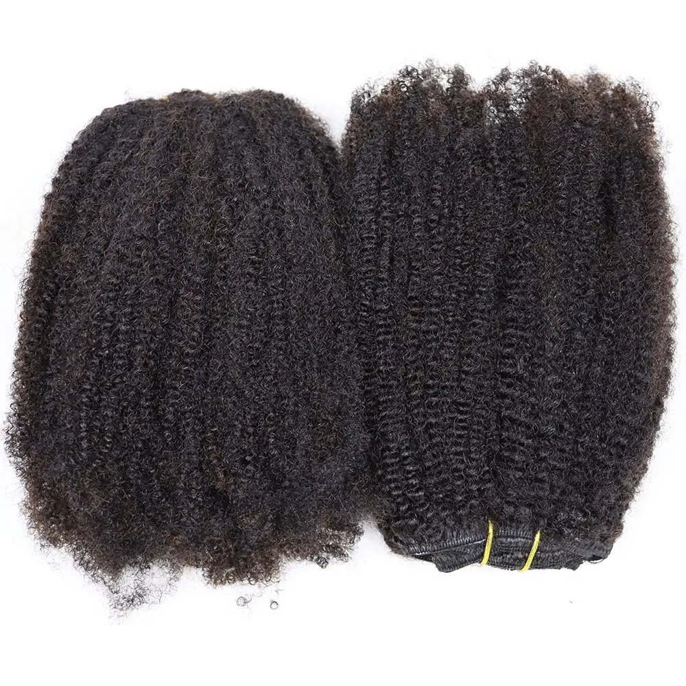 Extensiones de cabello rizado Afro, mechones de cabello humano Natural, Color negro, virgen, brasileño, 4C