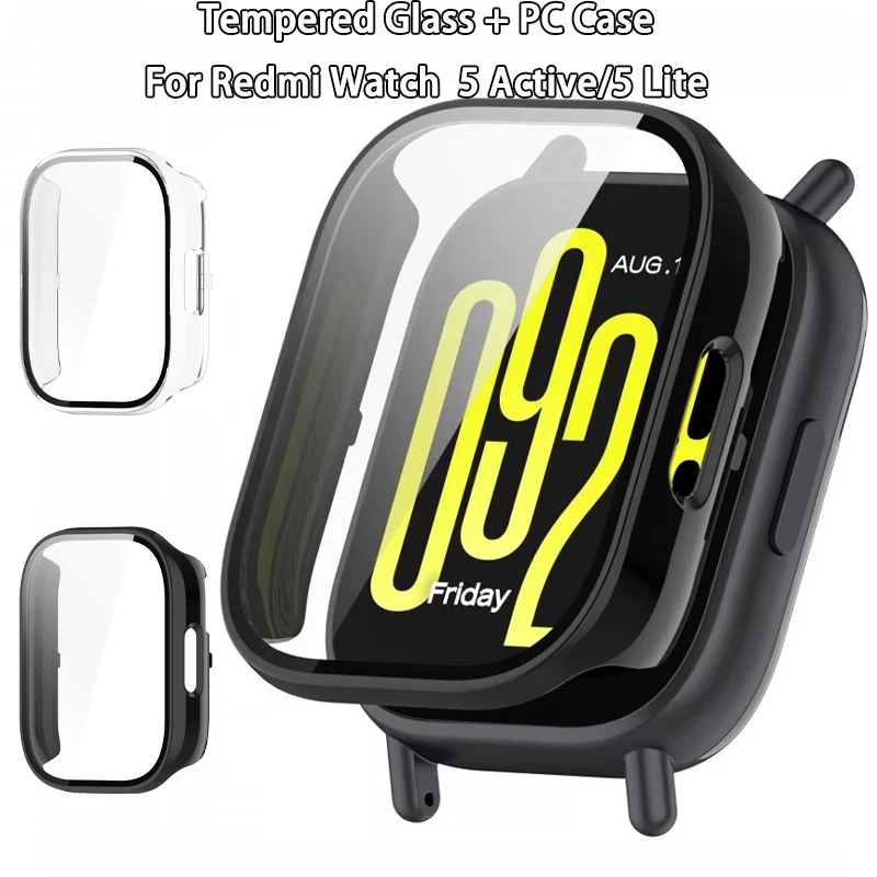 PC Case+Tempered Glass For Xiaomi Redmi Watch 5 active Full Cover Bumper Protector Plastic Shell For Redmi Watch5 Lite Accessory