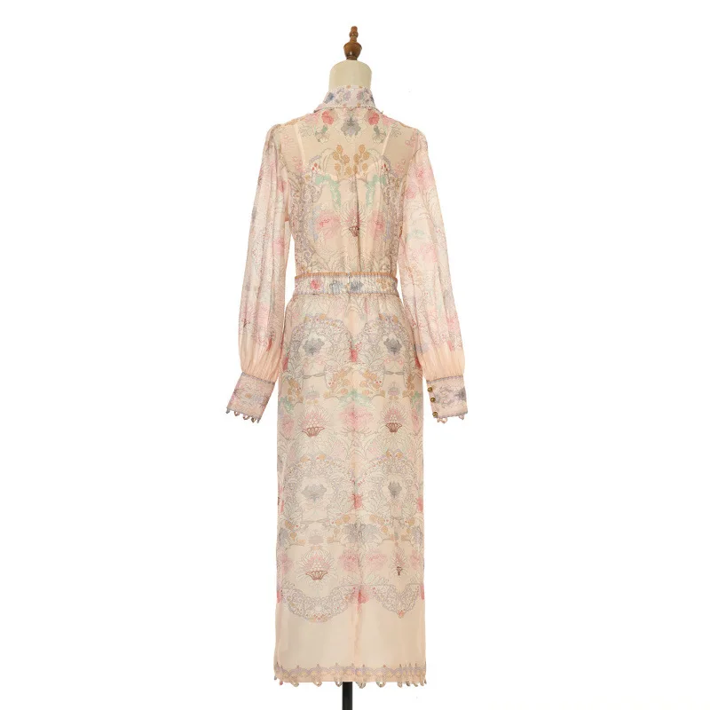 2026年新作 レディース シルク麻 花柄プリント イルトトップセット ホリデーウェア ハイウエスト ストリートスタイル ロングスリーブ シルク風ベルベット