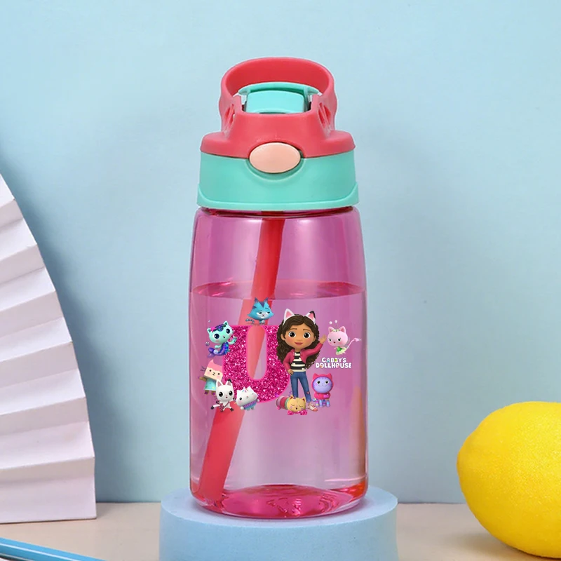 

Gabby Dollhouses 480ml Straw Plastic Cup Kids Travel Cup Water Bottles Portable Outdoor Sport Water Bottle Anime Drinking Bottle