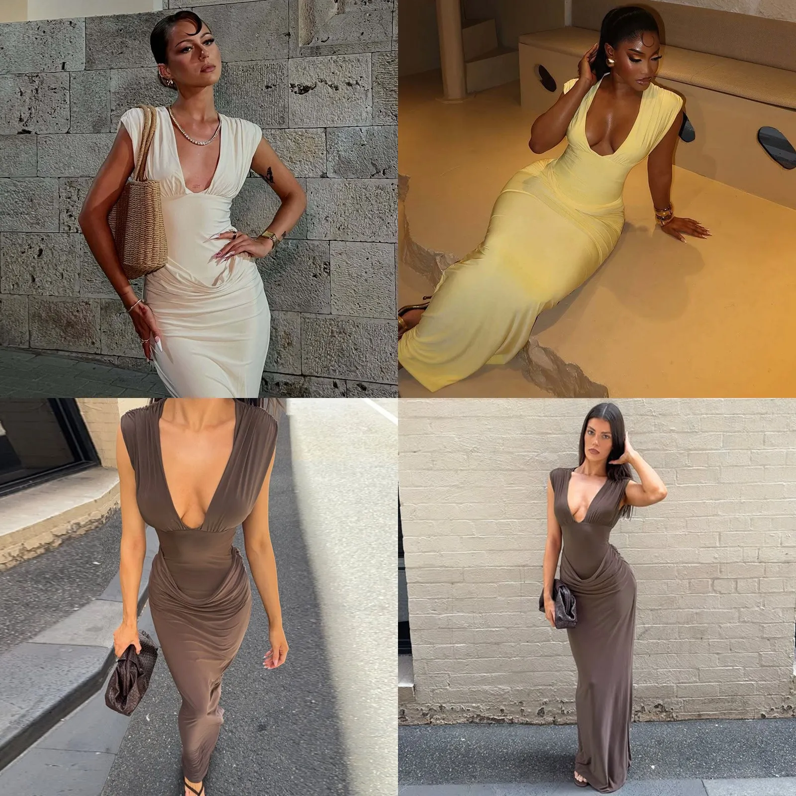 Kleid, plissiert, figurbetont, ärmellos, V-Ausschnitt, schmale Passform, Frühling, Sommer, sexy, elegant, Party, Club, schicke Kleider für Damen