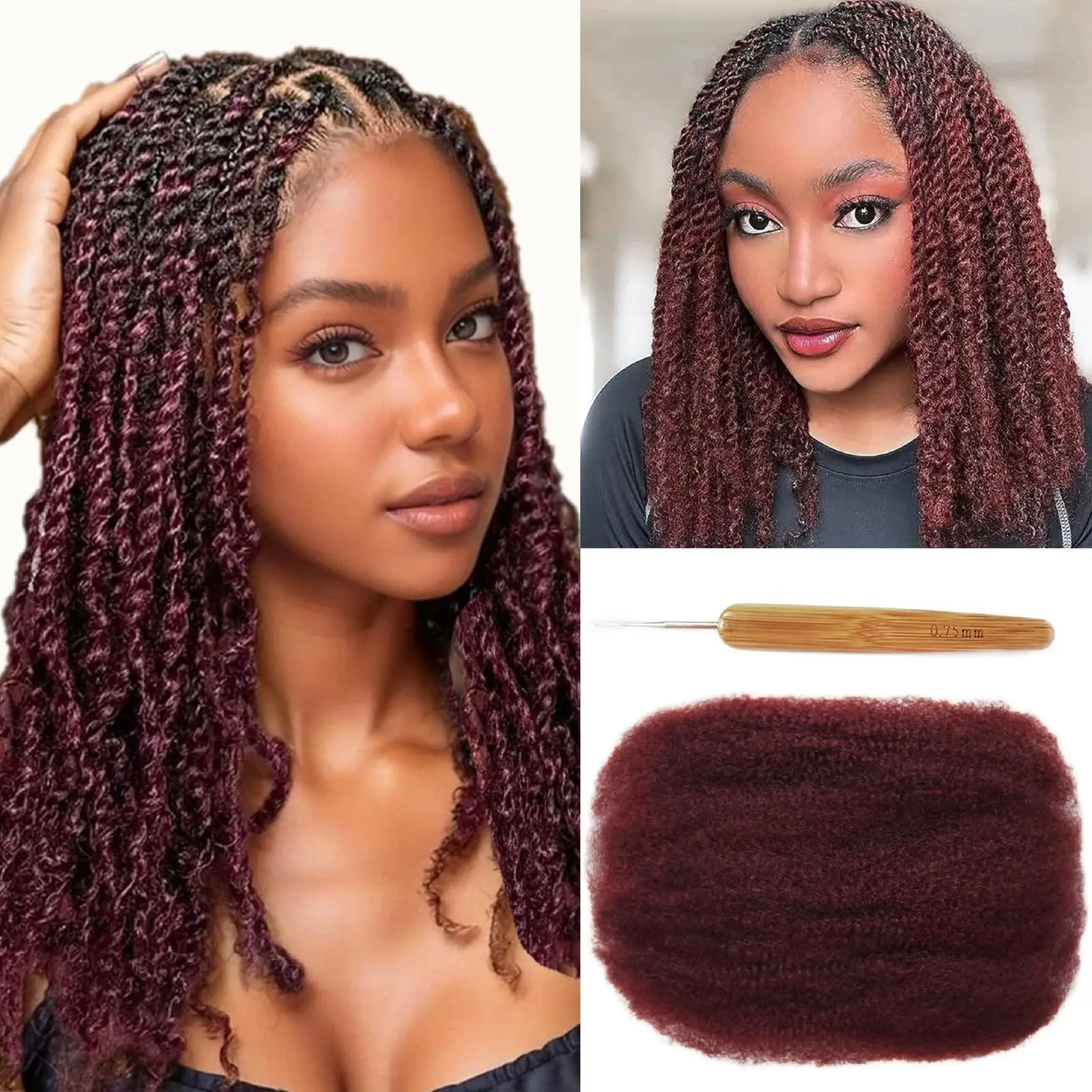 Picture 3: Afro Kinky Bulk Human Hair With Crochet for Dreadlocks Extensions Repair Locs Boho Style Spring Twist Braid Crochet Hair Braids