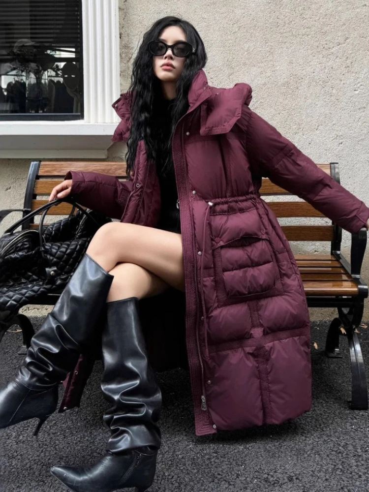 Winter Dikker Lange Parka's Met Capuchon 2025 Nieuwe Koreaanse Vrouwen Sneeuwkleding Donsjack Casual Solid Overjas 90% Witte Eend Puffer Jas