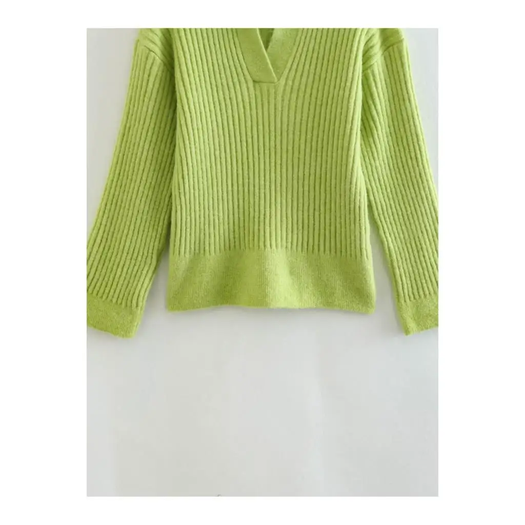 Suéter verde para mujer, Jersey de manga larga, Top acanalado, Tops cálidos, Otoño e Invierno