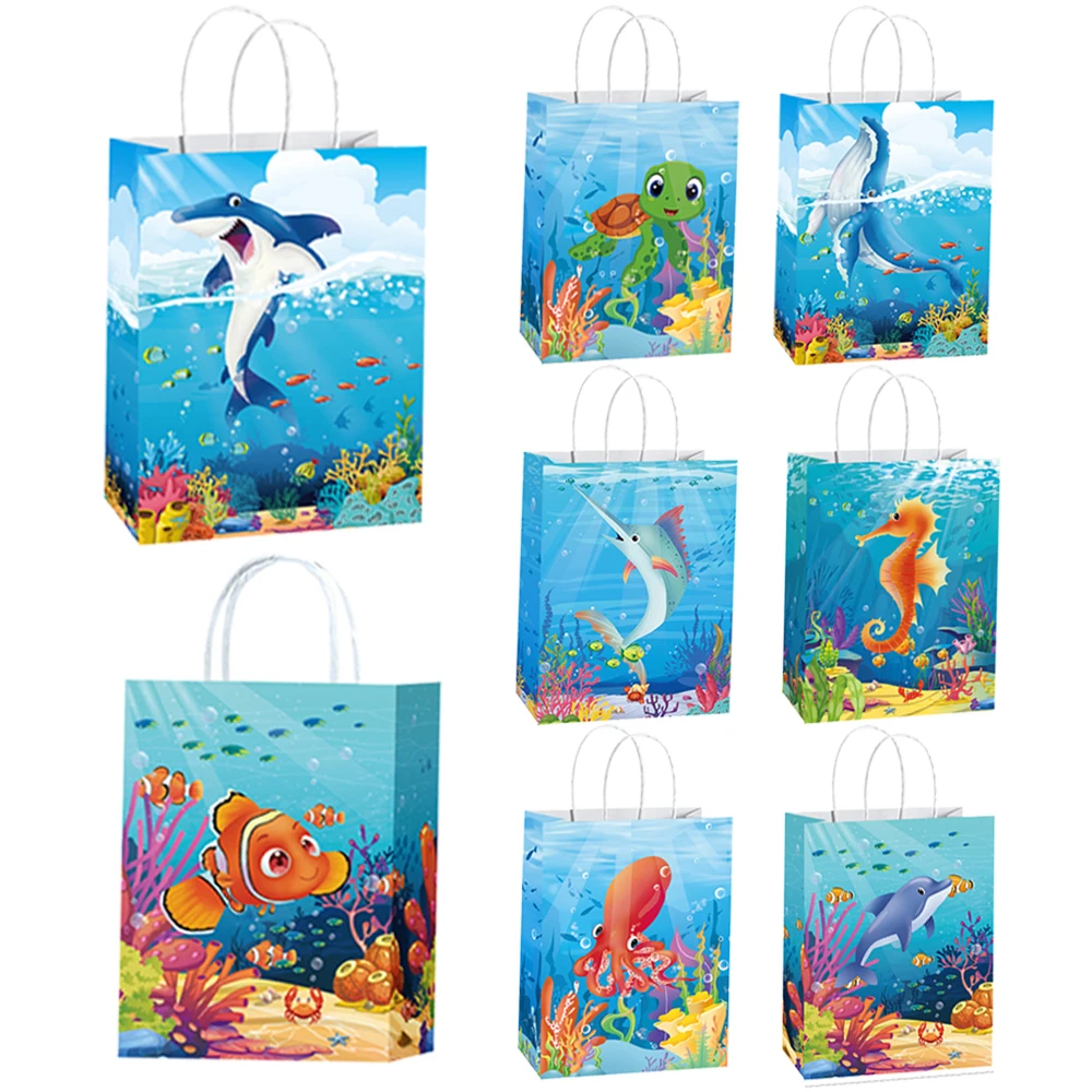 10/30/50pcs Ocean Theme Paper Bag Candy Cookies Handbag Turtle Shark Kids Marine Animal Theme Birthday Party Decor Supplies