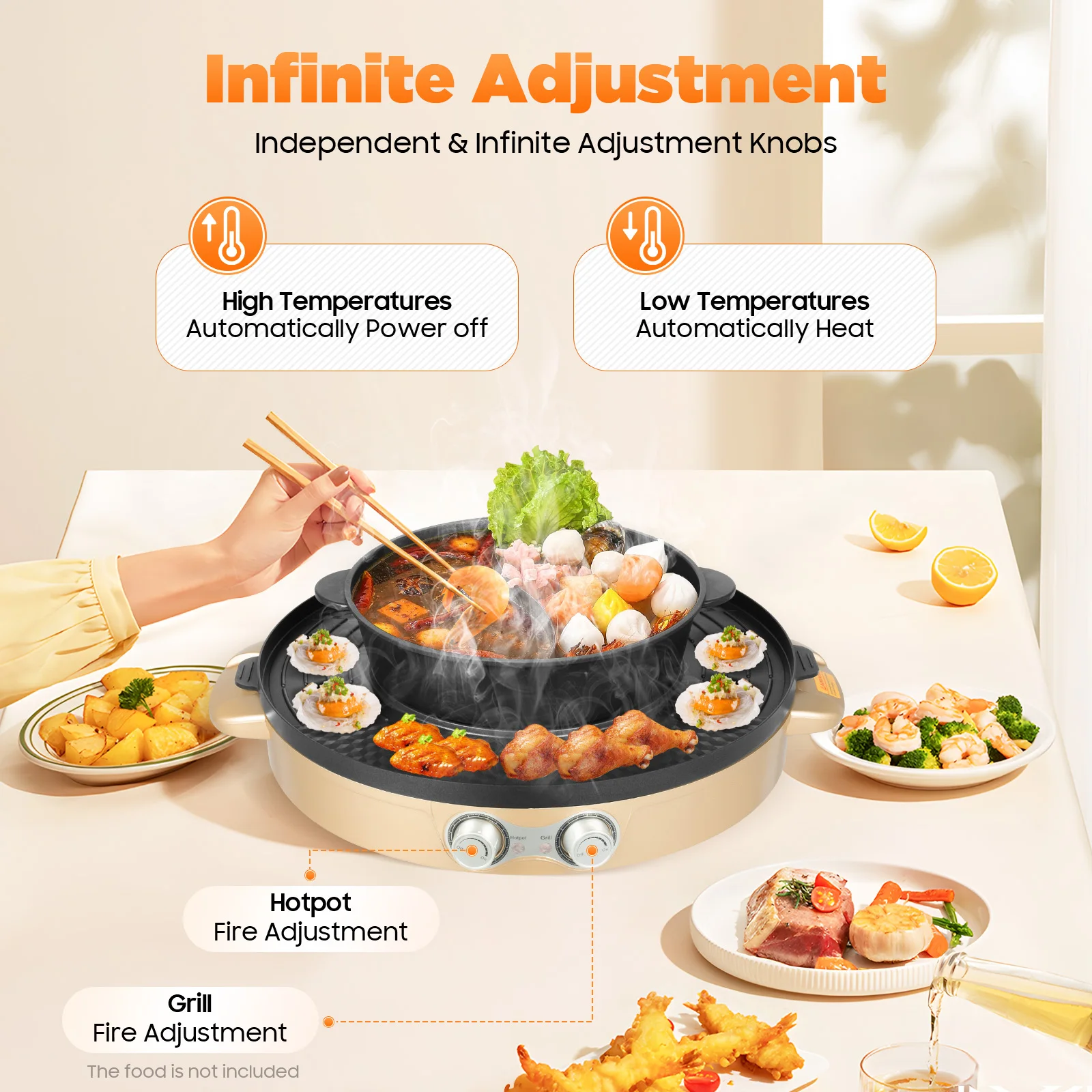 

2 in 1 Electric Hot Pot with Grill 2200W 220V/110V Multifunction Home Portable Nonstick Electric Baking Pan