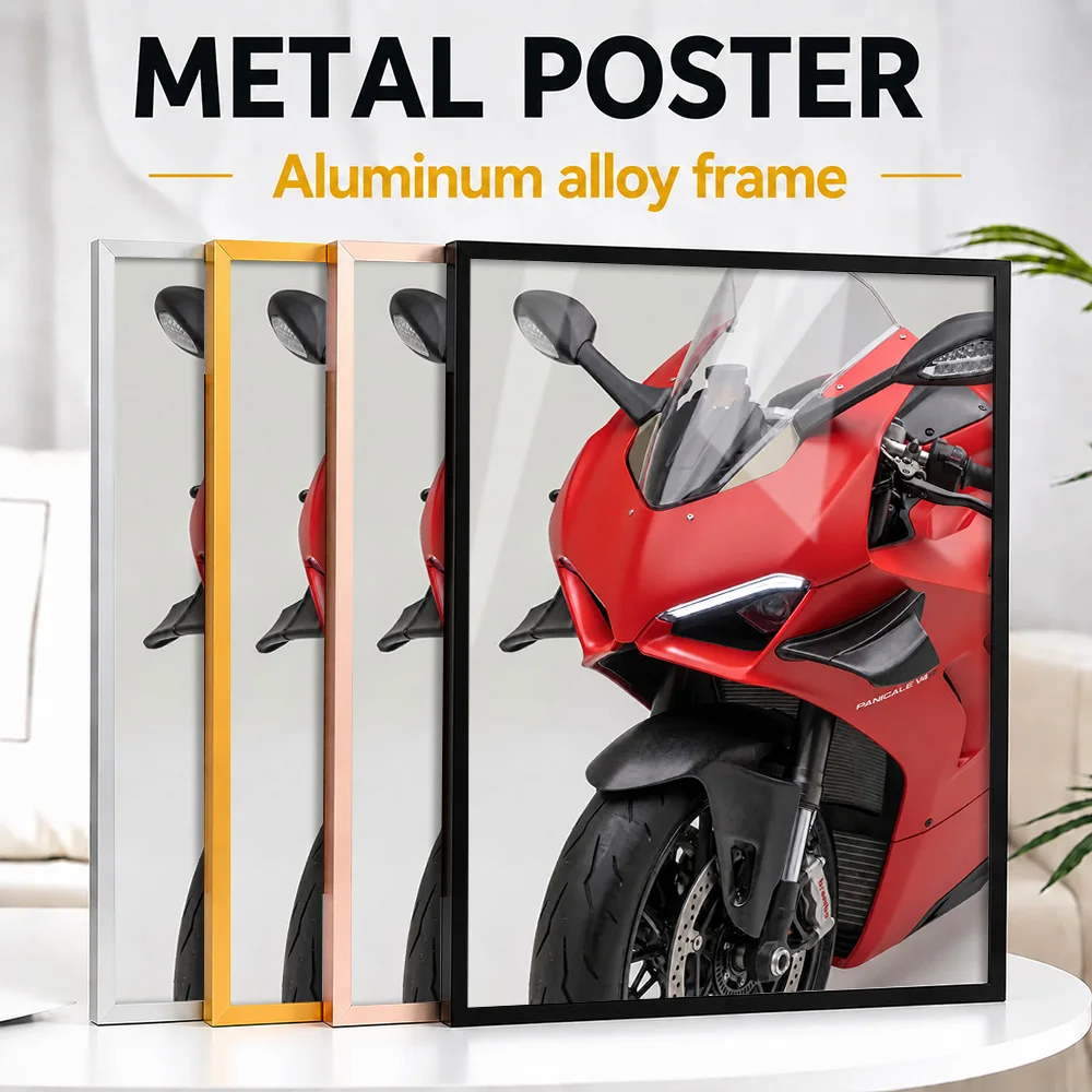 Red Italian V4 R Motorcycle Detail Framed Metal Poster Customized Cinematic Wall Art For Rider Lounge, Motorcycling Fan Gift