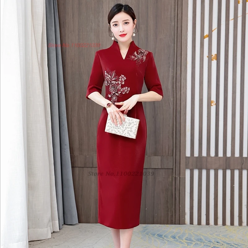 Robe de mariée traditionnelle chinoise, robe d'aviation à fleurs nationales, robe de banquet orientale, robe de soirée, qipao améliorée, cheongsam, 2024