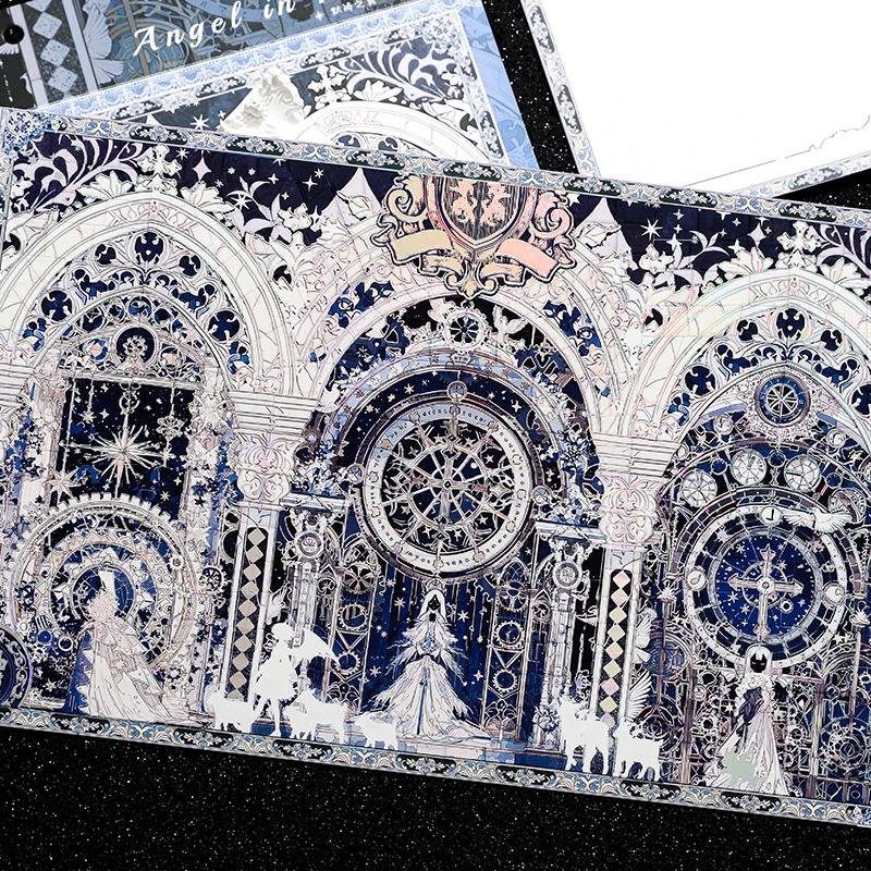 

Набор из 4 наклеек Card Lover [Eternal Vow] с объемным 3D-пейзажем: Крылья тихой молитвы и небесное сияние для ведения дневника