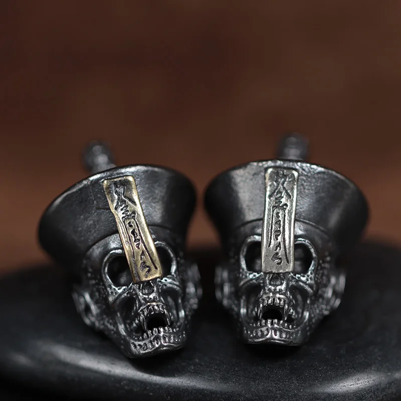 Chinese Zombie Head Sculpture Brass Knife Beads Skull DIY EDC Outdoor Paracord Lanyard Pendants Punk Umbrella Rope Accessories