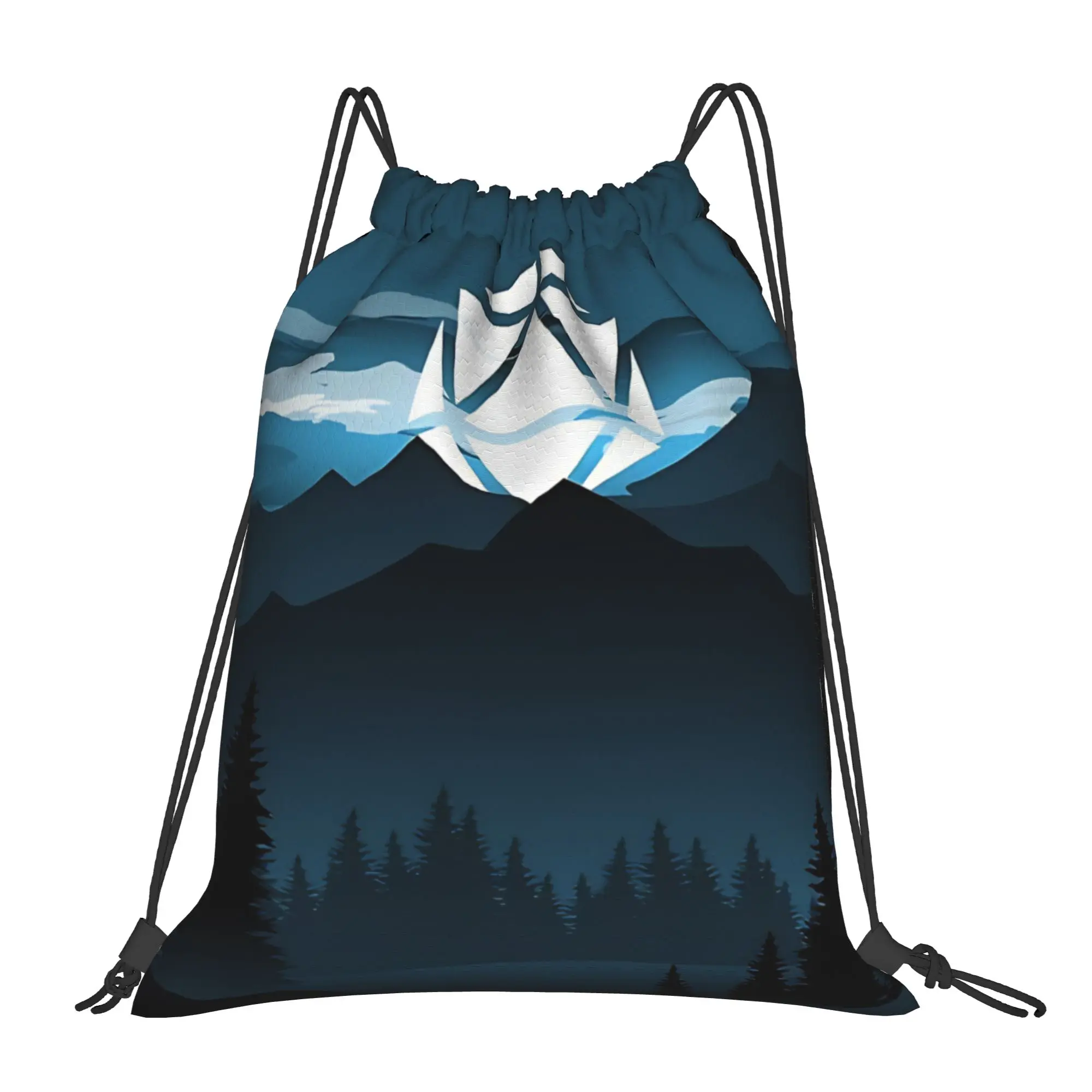 DND Forest Mountain Scenery Portable Hiking Riding Gym Drawstring Storage Sporty Backpacks