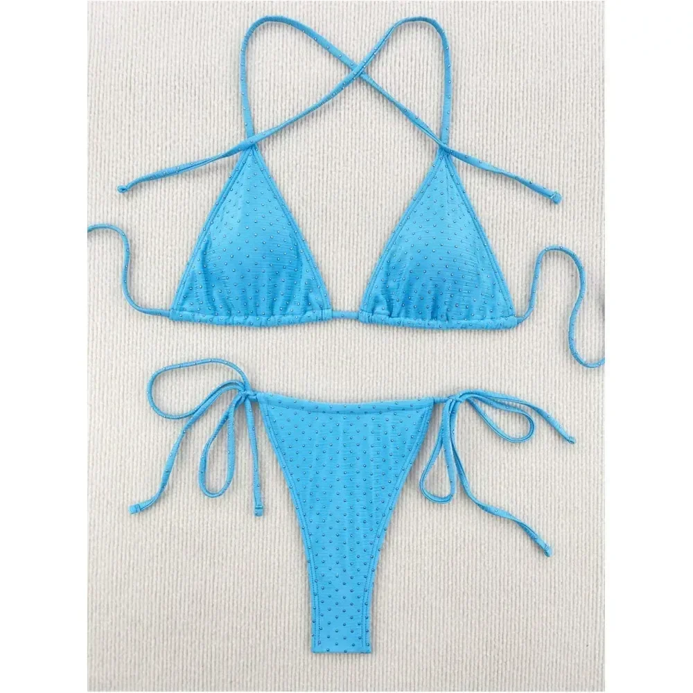 Glänzender Fleck schwarzer Punk String Bikini Halfter Bandage Micro Bikinis extremer Badeanzug y2k Bade bekleidung Frauen Strand Badeanzüge Biquini