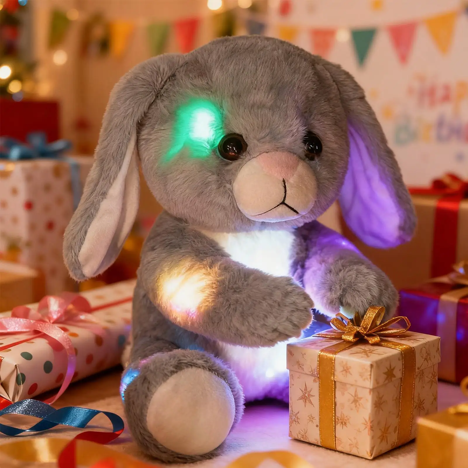 9.8인치 발광 봉제 인형 토끼 인형 소년 소녀용 집 유아실 침실용 봉제 토끼 인형