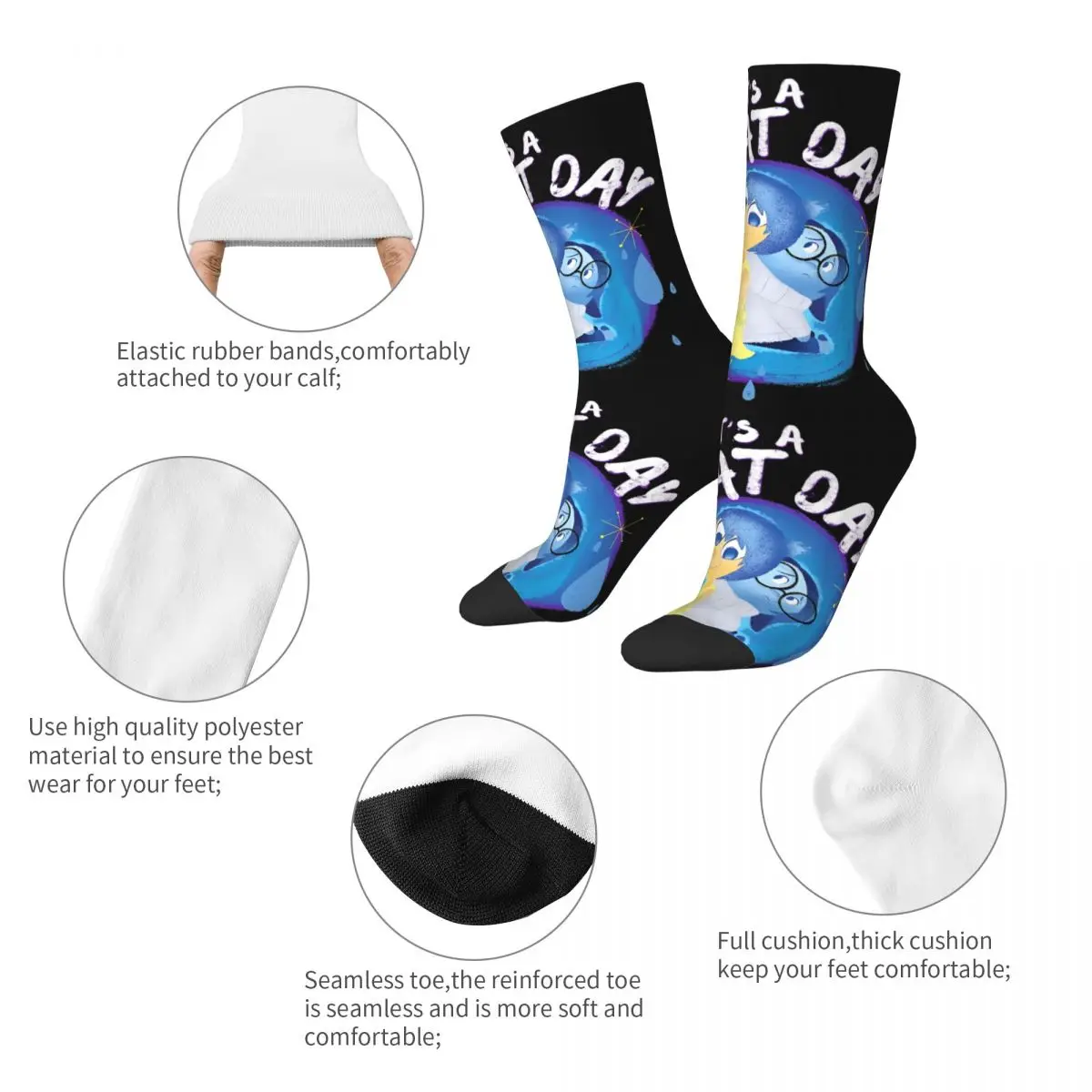 Crazy Design Inside Out Great Day Joy & Sadness Portrait Basketball Socks Polyester Long Socks for Unisex Non-slip