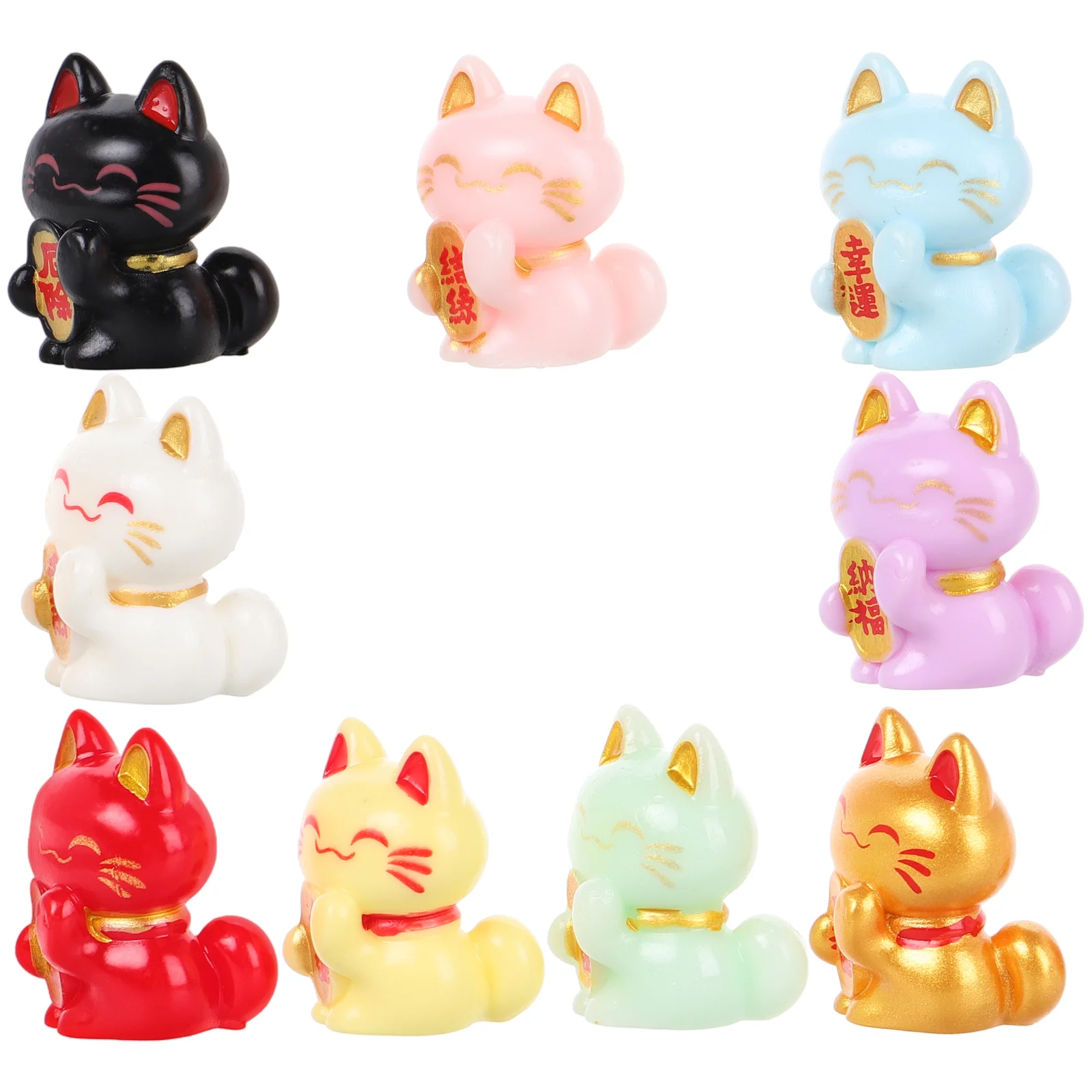 9 Pcs Miniature Lucky Cat Toy Kitten Statue Resin Fortune Adornment Figurine Small Figurines Office Desktop