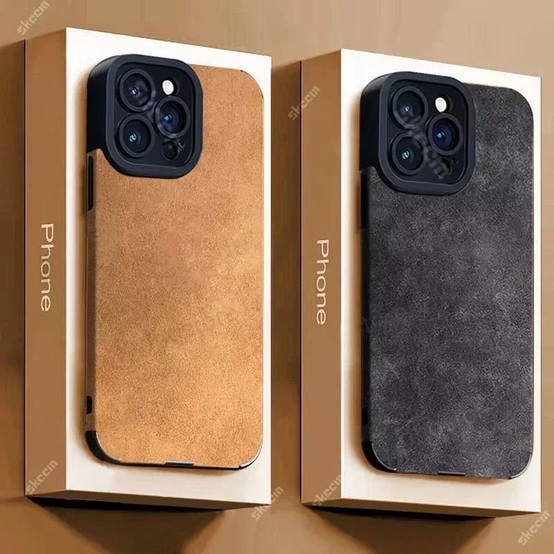 Funda de moda para iPhone 16 15 14 13 12 11 Pro Max X XS XR 8 7 Plus Mini fundas de protección de lente completa de cuero de piel