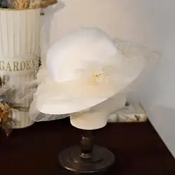 White Wedding Party Formal Hat Elegant Bridal Hair Accessories Rose Petal Beads Bride Sun Hat with Veil свадебные аксессуары