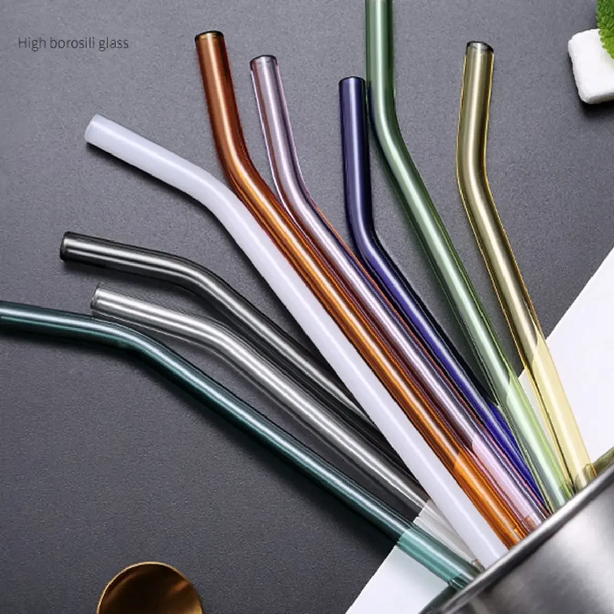 4PC/set Colorful Glass Straws Heat-resistant Cold Beverage Straight Bent Straw Reusable Drinking Straws for Drinks Box Packing