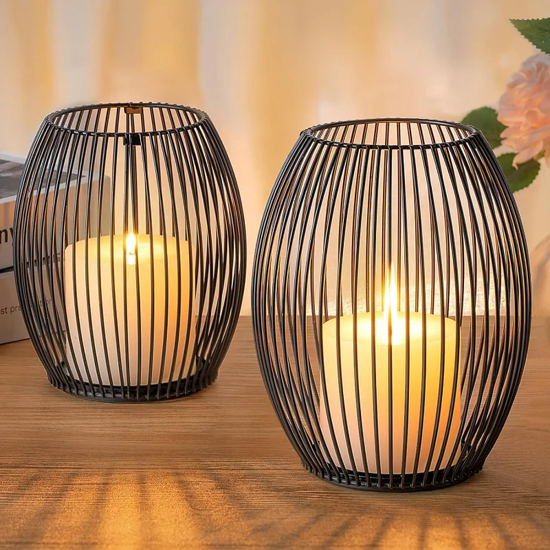 

Candle Holders Set of 2, Decorative Living Room, Bedroom, Bathroom Lantern, Candle Holder for Pillar Candles, Vintage Table Deco