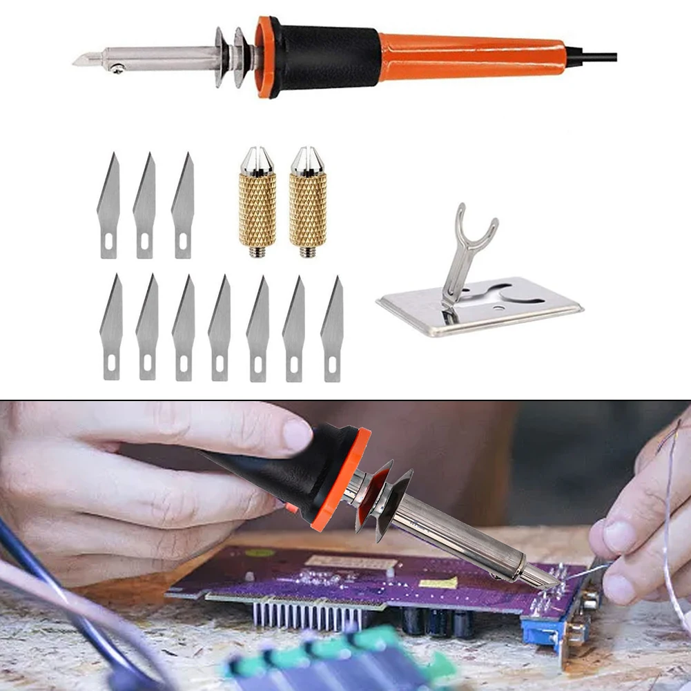 

14pcs Electric Hot Cutter Tool Kit Electric Hot Heat Stencil Cutter Tool Kit Heating Capability With 10 Blades For Plastic Cloth