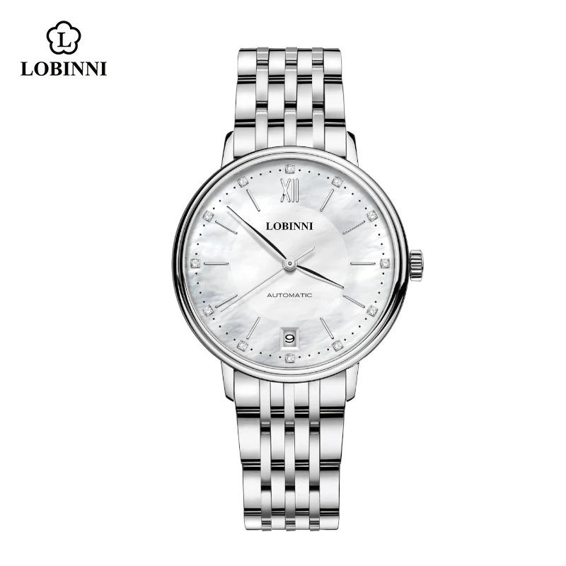 LOBINNI 33.5 مللي متر ساعة معصم سيدة ميوتا 8215 حركة أوتوماتيكية رقيقة فستان فاخر 5Bar ساعات مقاومة للماء