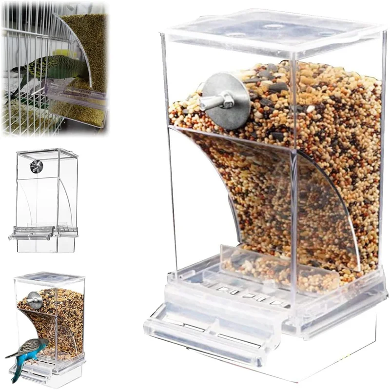 No Mess Bird Feeders Automatic Parrot Feeder Drinker Acrylic Seed Food Container Cage Accessories For Small And Medium Parakeets