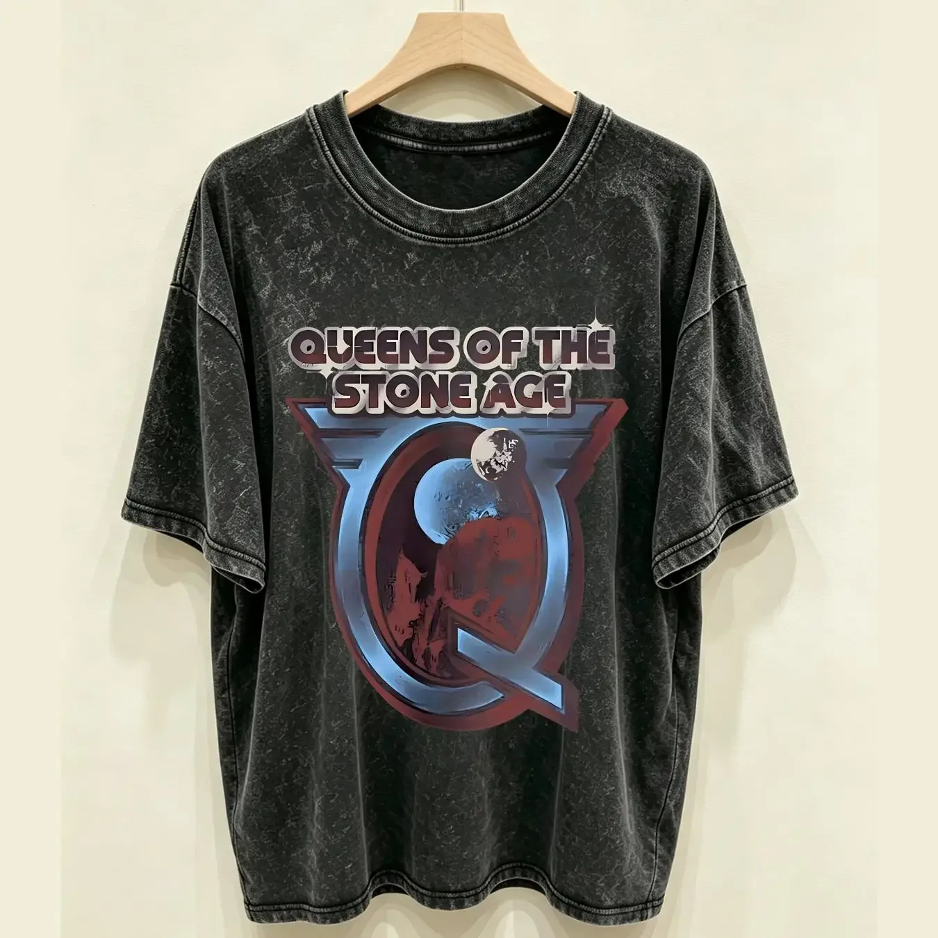 washed T Shirt Amplified Mens Queen Of The Stone Age NS5203 long or short sleeves vintage Washed streetwear homme Slightly