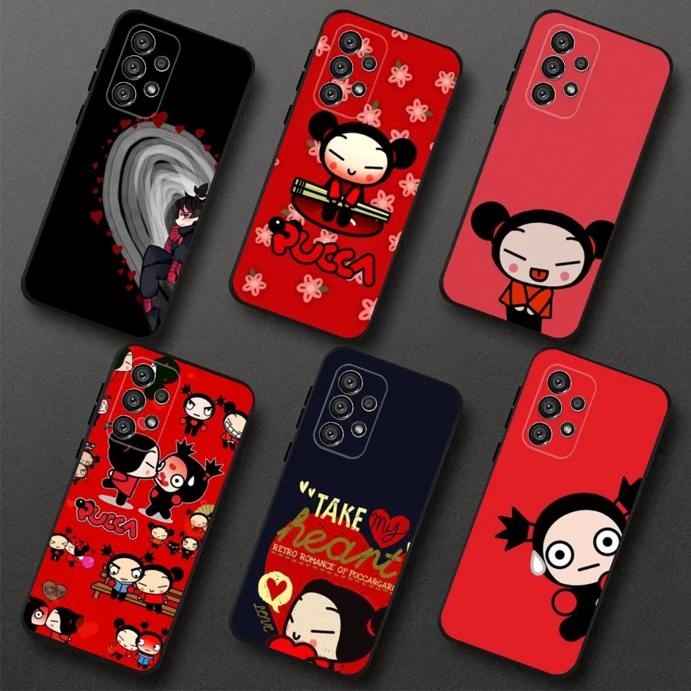 

Cute Cartoon Pucca Garu Phone Case For Samsung Galaxy A20,A21s,A22,A31,A32,A52,A53,A72,73,A80,A91 Soft Black Cover