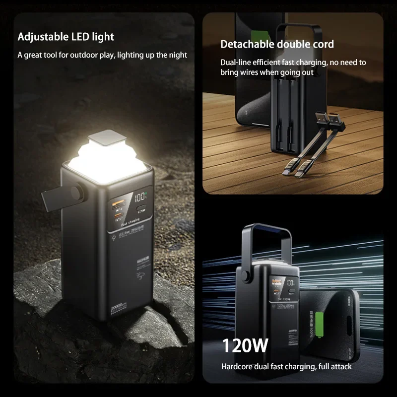 باور بانك قابل للطي 120 وات PD 200000 مللي أمبير في الساعة بطارية خارجية عالية السعة LED باور بانك متنقل مشترك خارجي لهواتف أندرويد آيفون