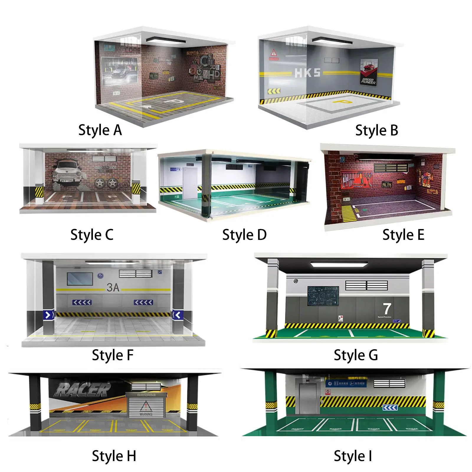 

Diecast Car Display Case with Parking Lot Scene Vehicle Garage Showcase with