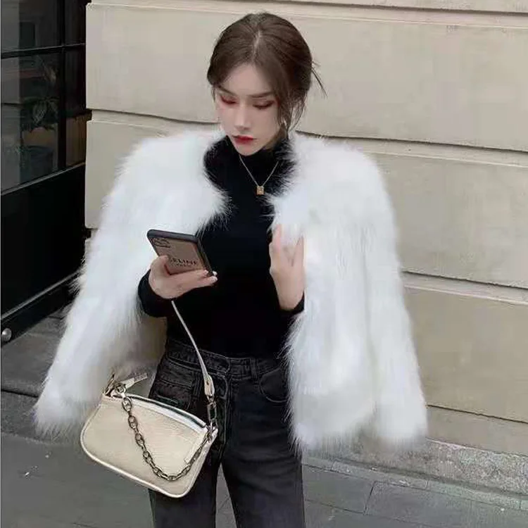 2022 Autumn/Winter New White Fur Coat Women\'s Short Korean Edition Fox Hair Slim Fit Show Thin Fur Top Trend