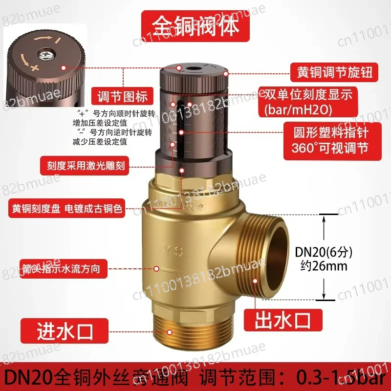 

Латунный перепускной клапан с визуальной регулировкой, двухканальный, для регулирования дифференциального давления