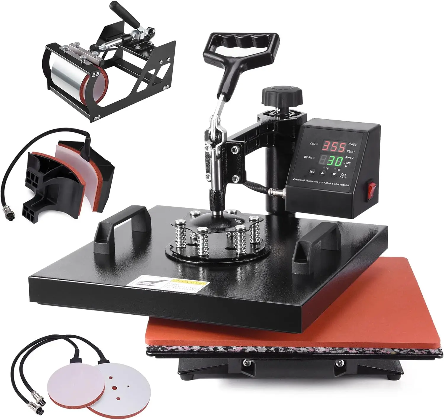 Slendor Heat Press 15x15 inch 5 in 1 Heat Press Machine 360 Degree Swing Away Digital Tshirt Press Machine Multifunction Sublima