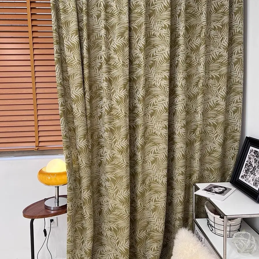 French Retro Style Curtains for Bedroom Thickened Cotton Linen Gauze Curtains American New Chinese Olive Green Finished Curtains