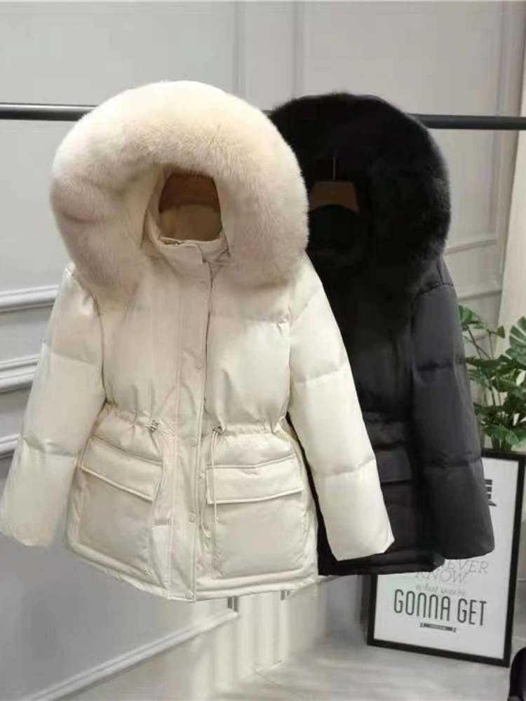

New in Winter Hooded Drawstring Puffer Jacket Women Slim Warm Coats Clothes Down Female Winter Big Pockets Parkas Overcoat