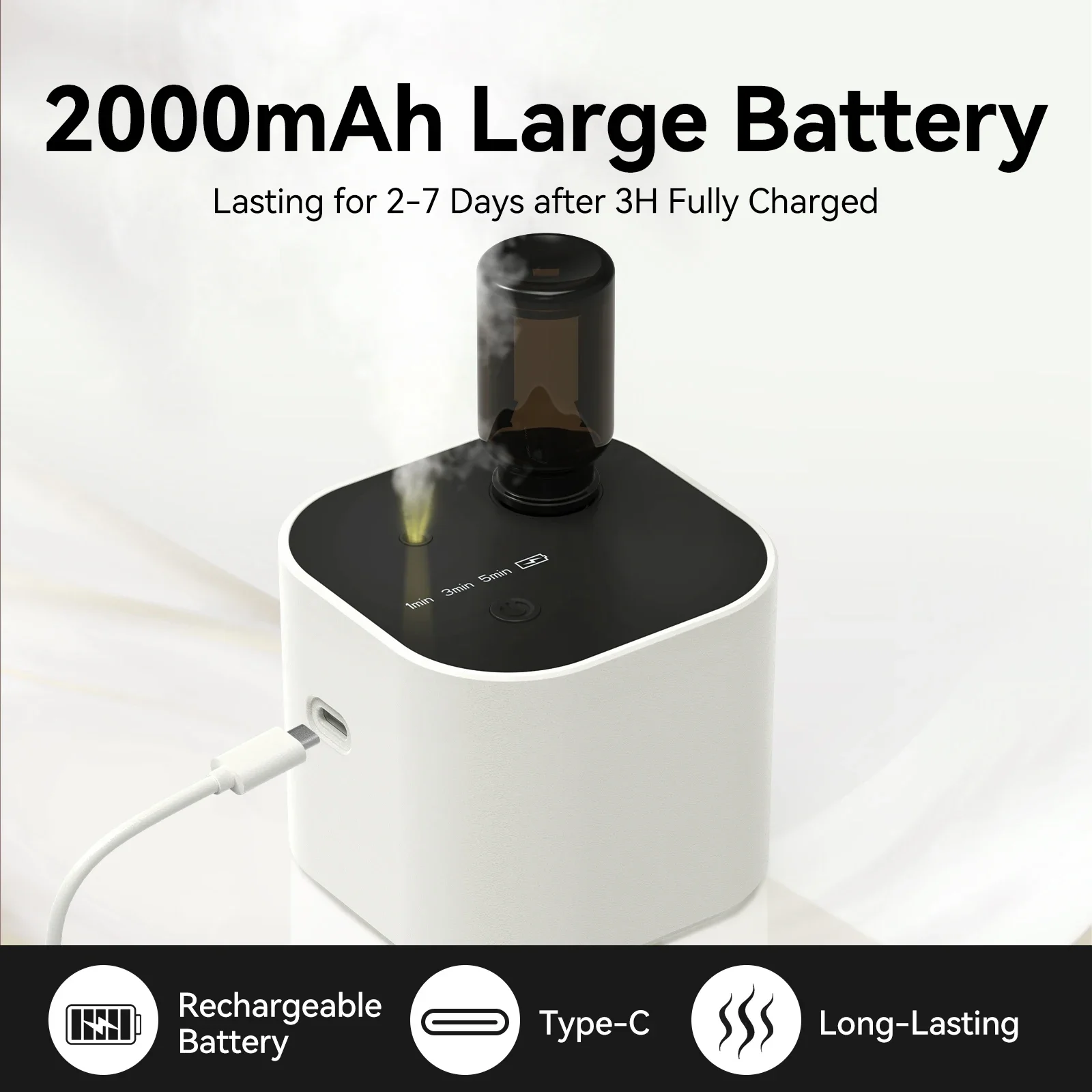 Difusor de aceites esenciales sin agua, nebulizador de aromaterapia, 3 modos de niebla, temporizador de ciclo, máquina aromática portátil para el hogar, oficina y dormitorio