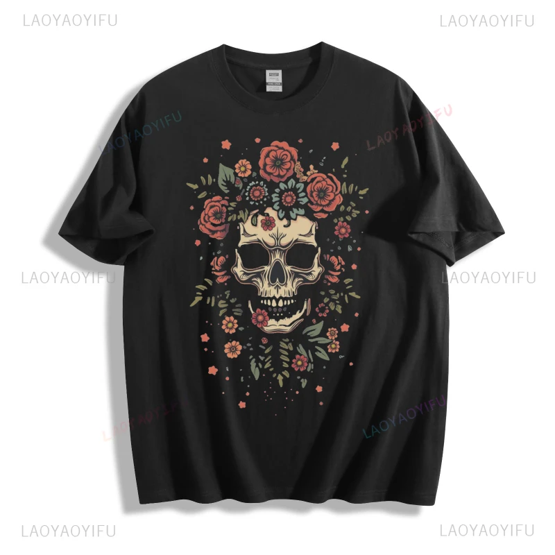 

Floral Skull Shirt Vibrant Day of The Dead Unisex Tee Shirt Hipster Streetwear Funny Pattern Tops Fashion Man Women Modal Shirt