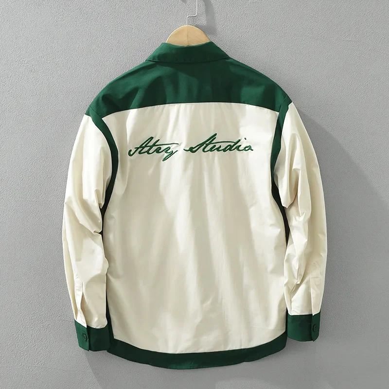 6753 النمط الياباني العصرية طويلة الأكمام قميص الرجال التطريز المألوف عارضة فضفاضة تناسب أعلى سترة قطعة واحدة وكيل