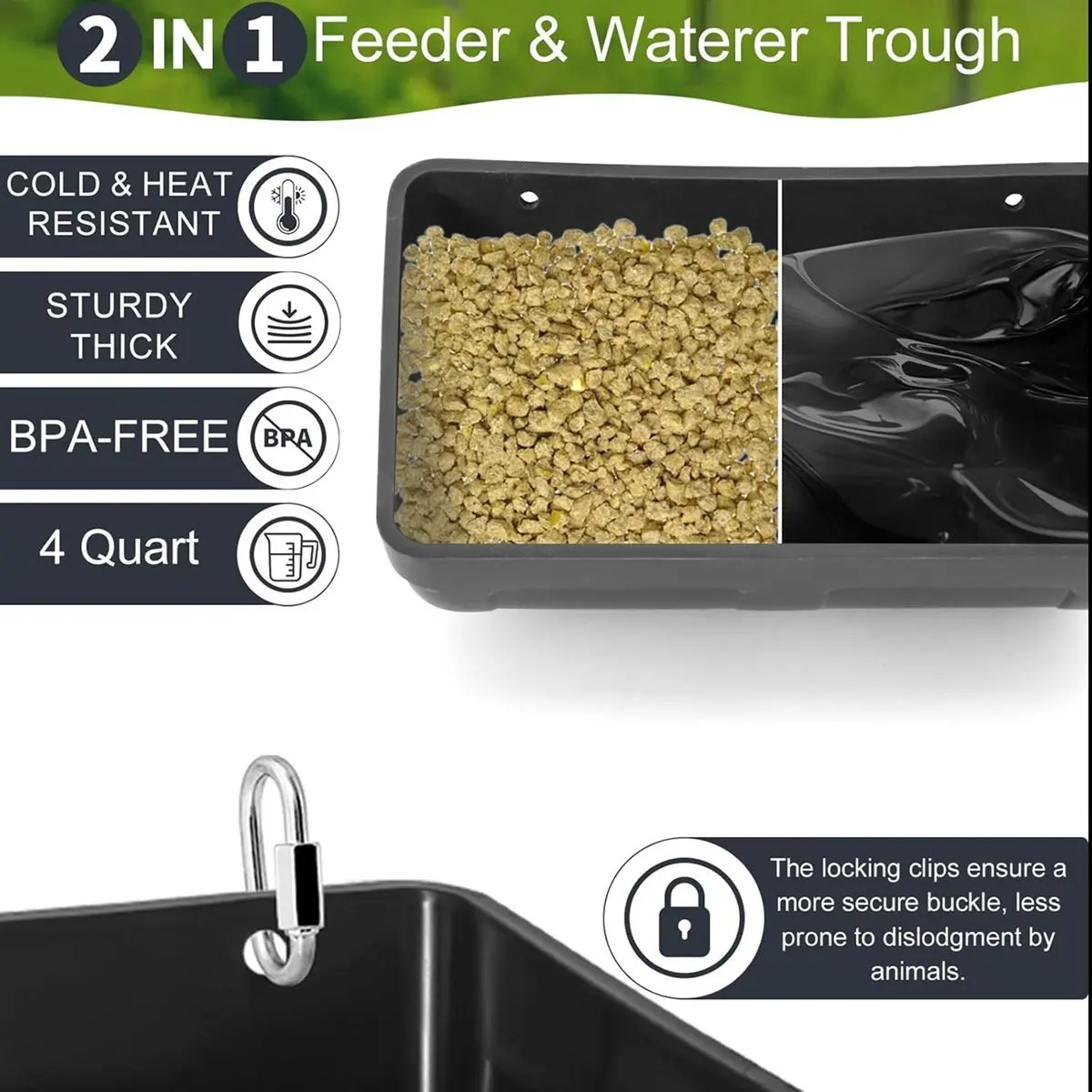 

Chicken Goat Feeder Waterer Trough,No Waste Hanging Poultry Feeder Fence Accessories, Water Feeding Container Bucket