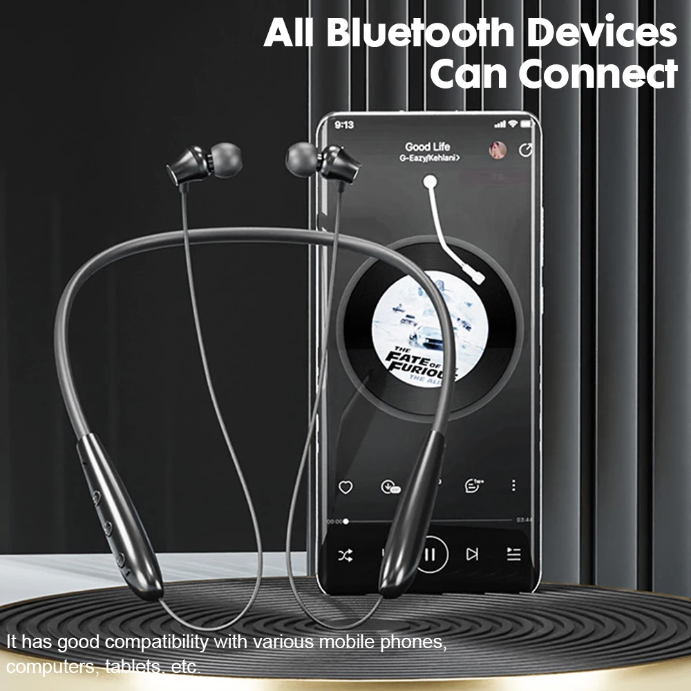 KAMYU หูฟังไร้สายบลูทูธ 5.3 สายคล้องคอแม่เหล็กหูฟังเสียงไฮไฟชุดหูฟังสเตอริโอไร้สายกีฬาหูฟังพร้อมไมโครโฟน